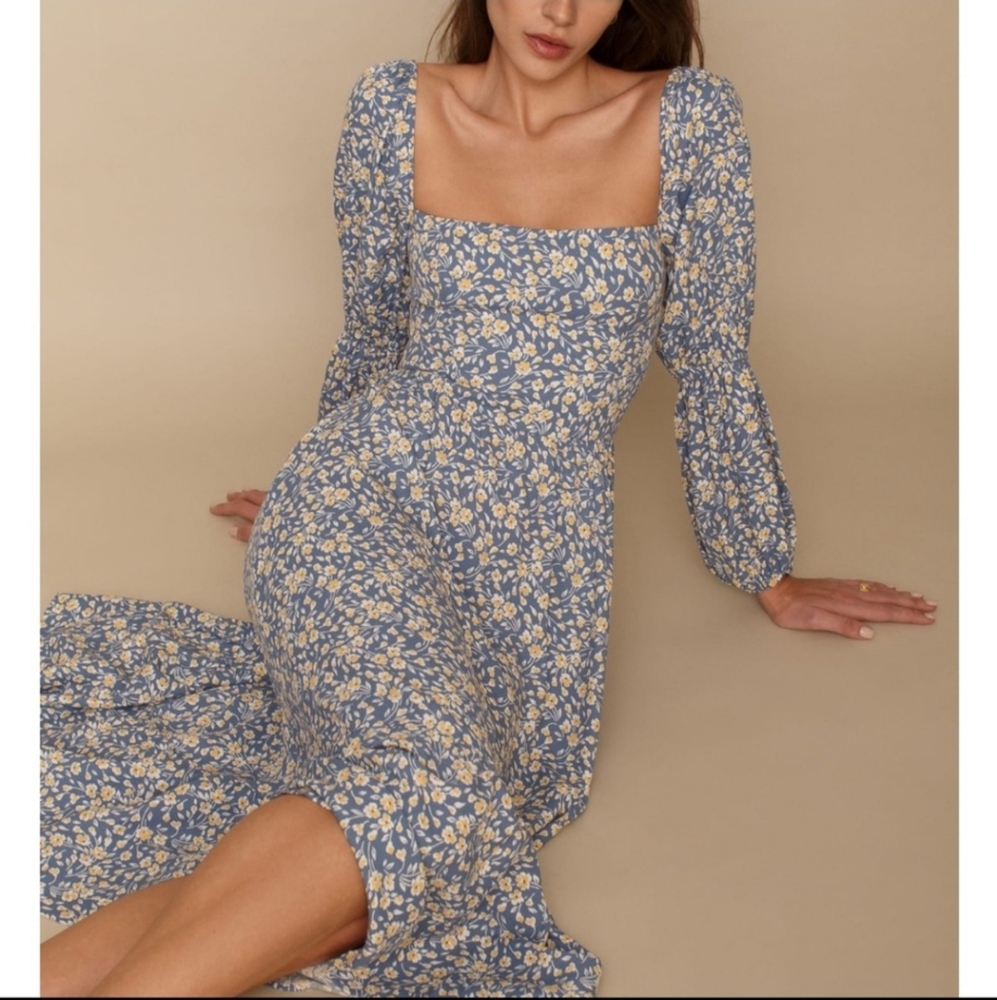 Reformation Mica Midi Dress - Wallflower Blue And Yellow